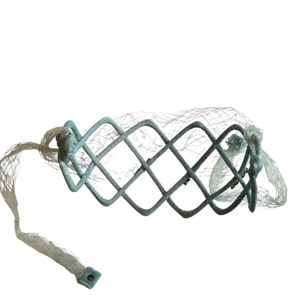 Vintage Blue Criss Cross Accented Headband with Four Accented Rhinestones - Picture 5 of 8